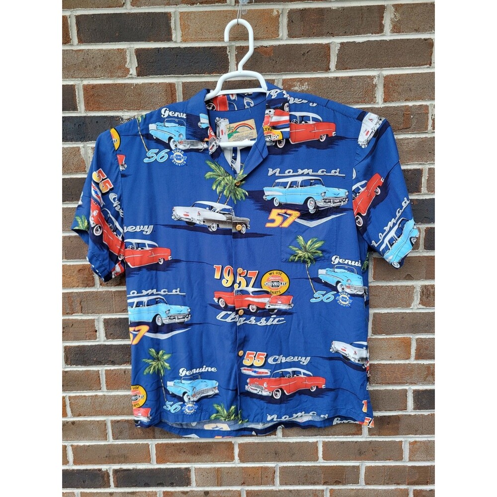 VTG Paradise Found Men's Large Hawaiian Shirt Classic Chevrolet Chevy Cars 50s